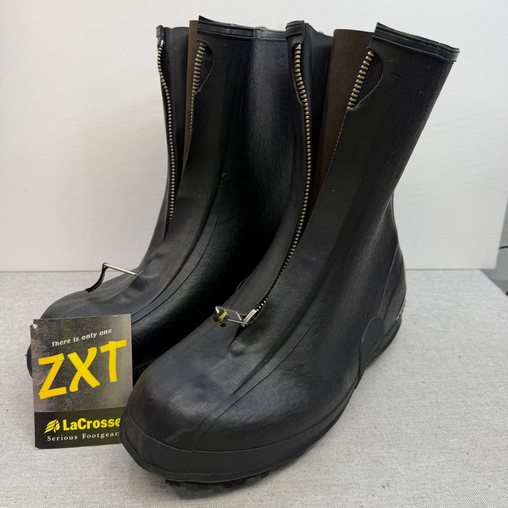 LaCrosse ZXT Tracktion Insulated Boots Mens 12 Black Studded Felt Lined Zip